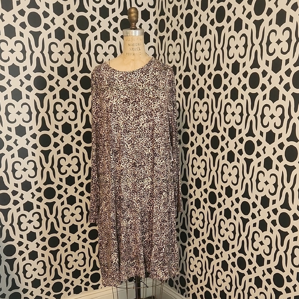 Old Navy Animal Print Long Sleeve Jersey Knit Swing Dress Sz XL